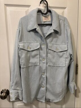 2 Ashley By 26 International Corduroy Button-Front Shackets (1 pale blue, 1 pink